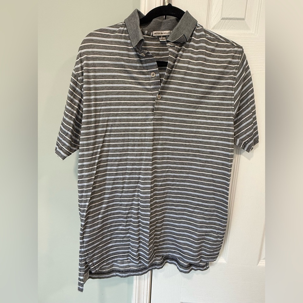 Peter Millar Men’s Small Striped Short Sleeve Polo 100% cotton blue white gray
